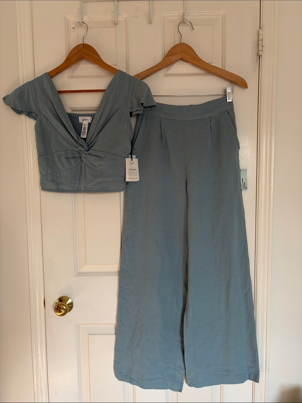 NWT Japna Linen Blend Two-Piece Set | Twist Crop Top & Wide Leg Pants | XS